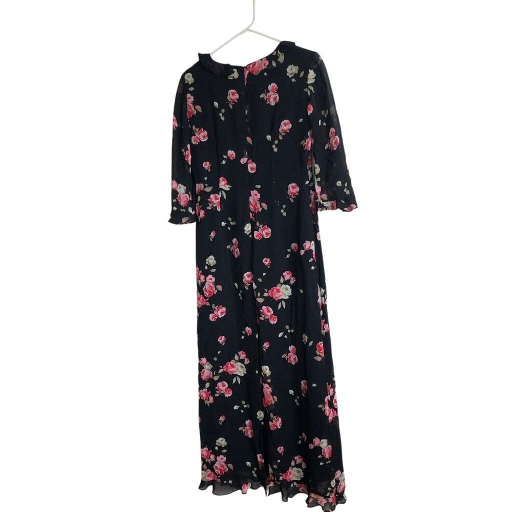 🌹 VTG 90s WHIMSIGOTH ROSE MAXI DRESS 🌹 ruffles floral 3/4 sleeve rayon vintage - Picture 3 of 8